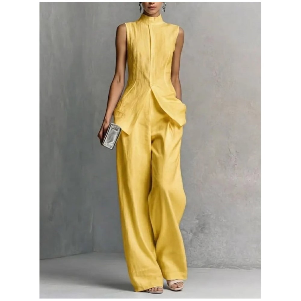 Summer Clothing Set For Girls - Fashion Stand-up Collar Sleeveless Tops Trousers