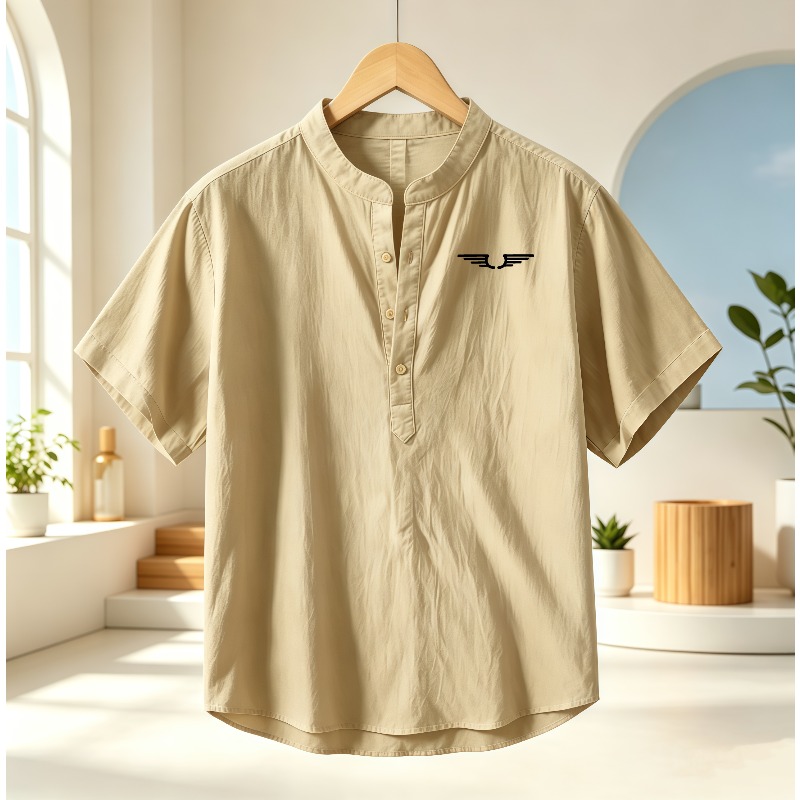 Summer Cloth - Men's cotton and linen Henley collar