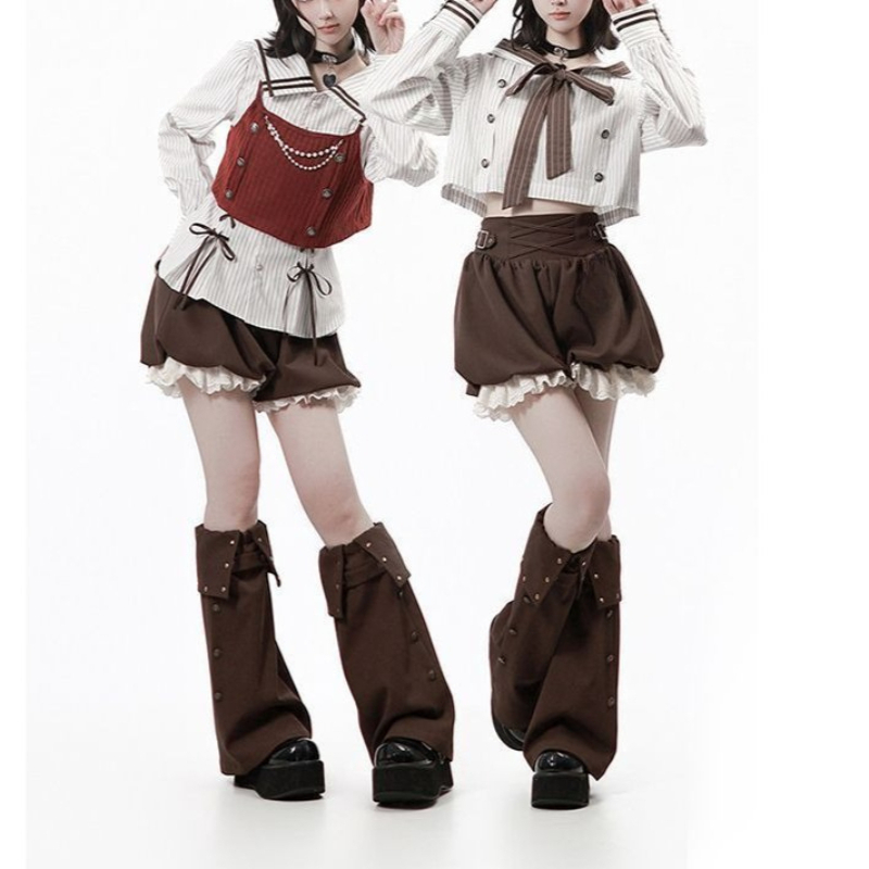 Summer Clothing Set For Girls - Harajuku Kawaii Red Stripe Sailor Collar