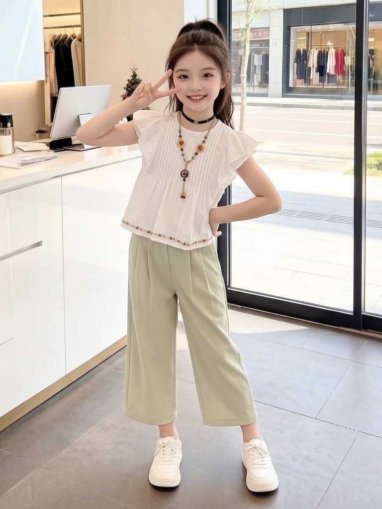 Summer Clothing Set For Girls - Girls Summer Fashionable Short Sleeve Shirt
