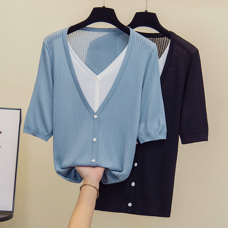 Summer Clothing Yarn - Oversized Women clothing Sweater Loose V-Neck
