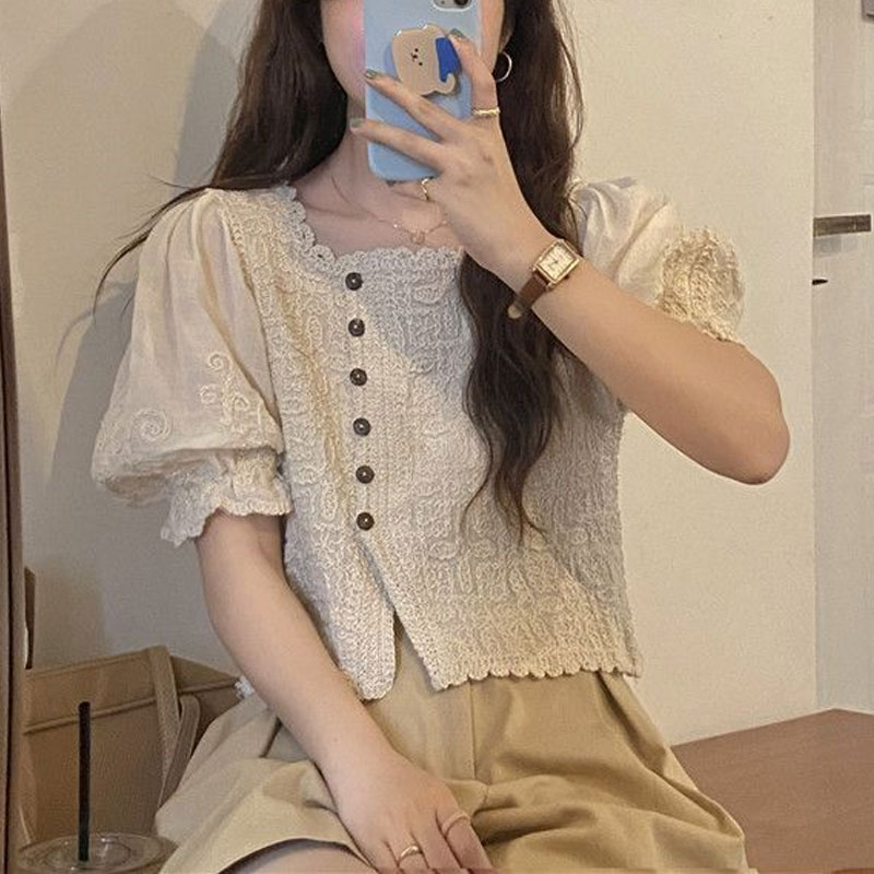 French Style Lace Square Colla - Summer Clothing In French ulasan dan harga