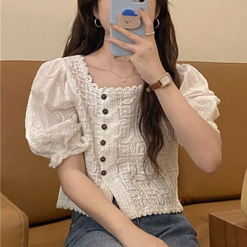 French Style Lace Square Colla - Summer Clothing In French ulasan dan harga
