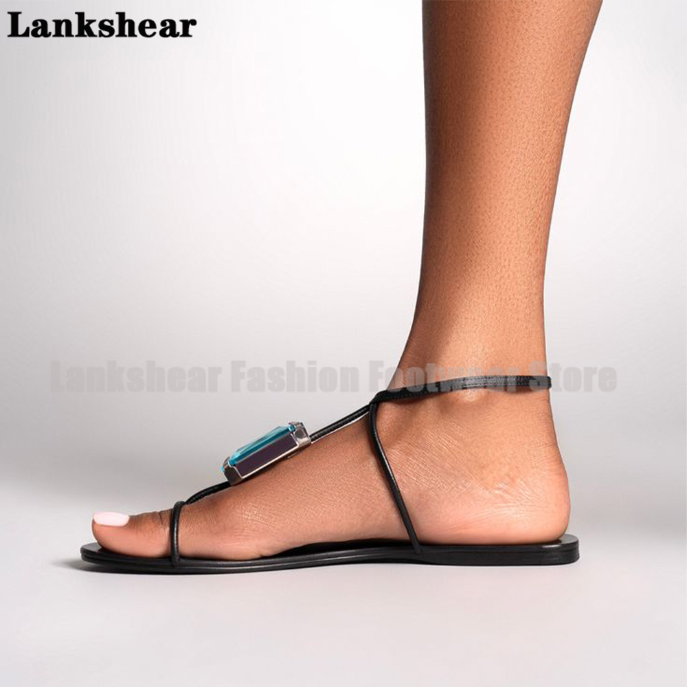 Blue Gemstone T-Strap Flat San - Flip Flop Jeweled ulasan dan harga