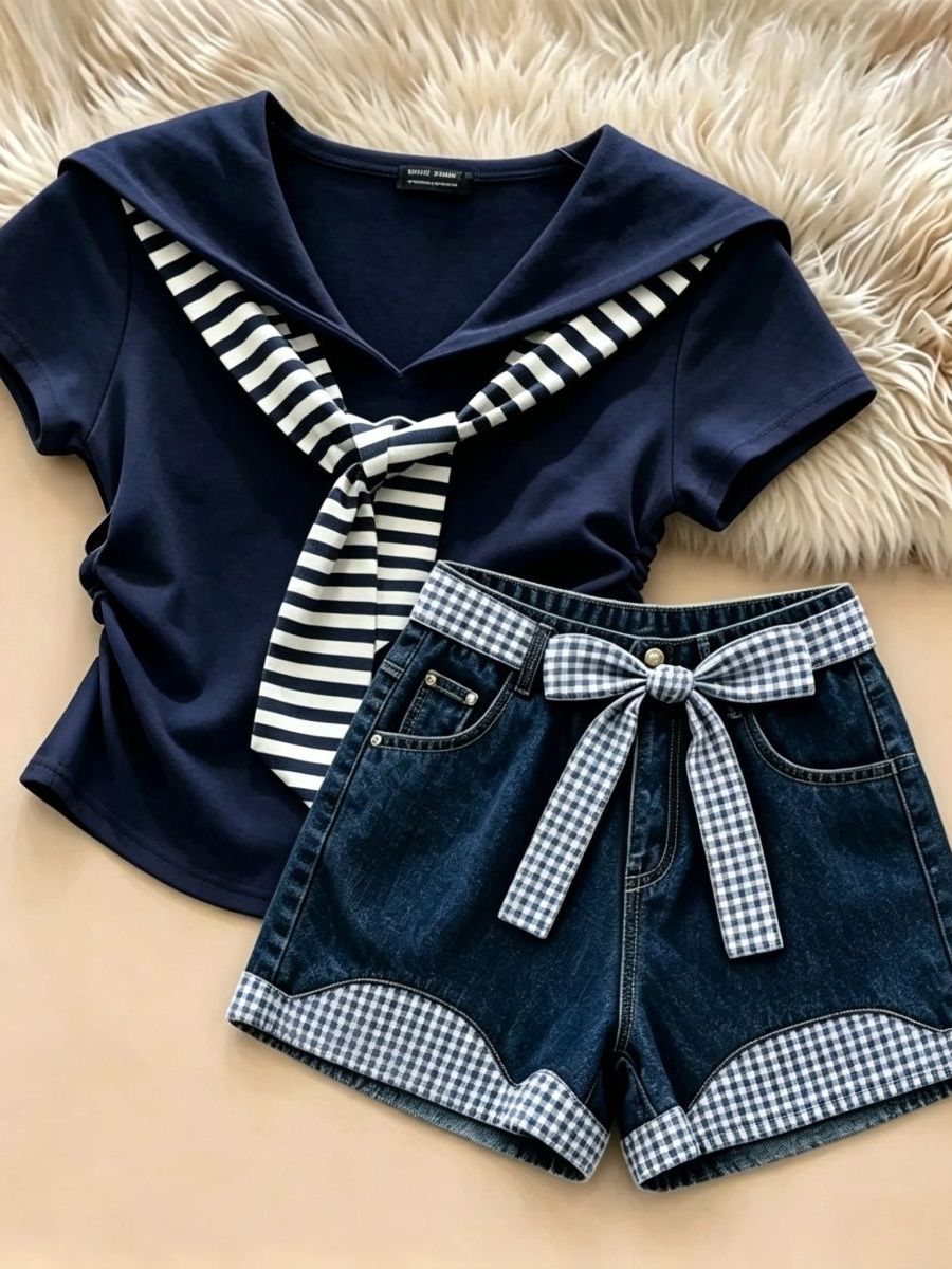 Girls Summer Casual Denim Shor - Summer Clothing Set For Girls ulasan dan harga