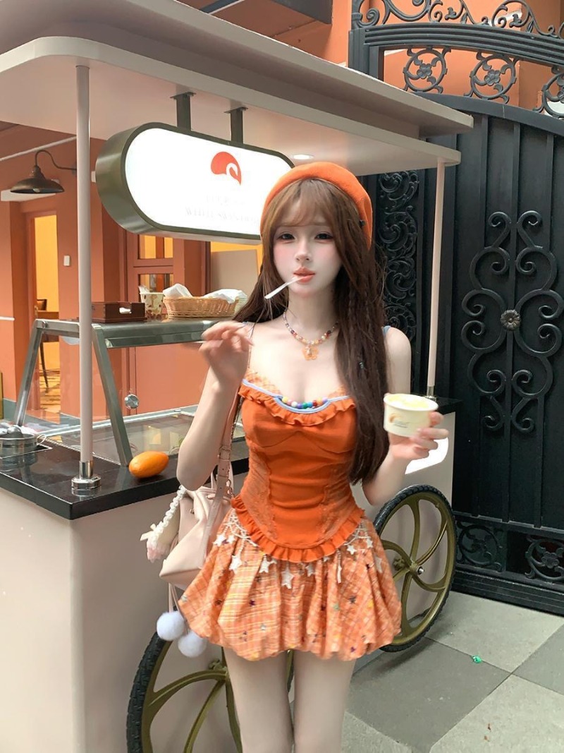 Summer New Orange Dopamine Swe - Summer Japanese Clothing ulasan dan harga