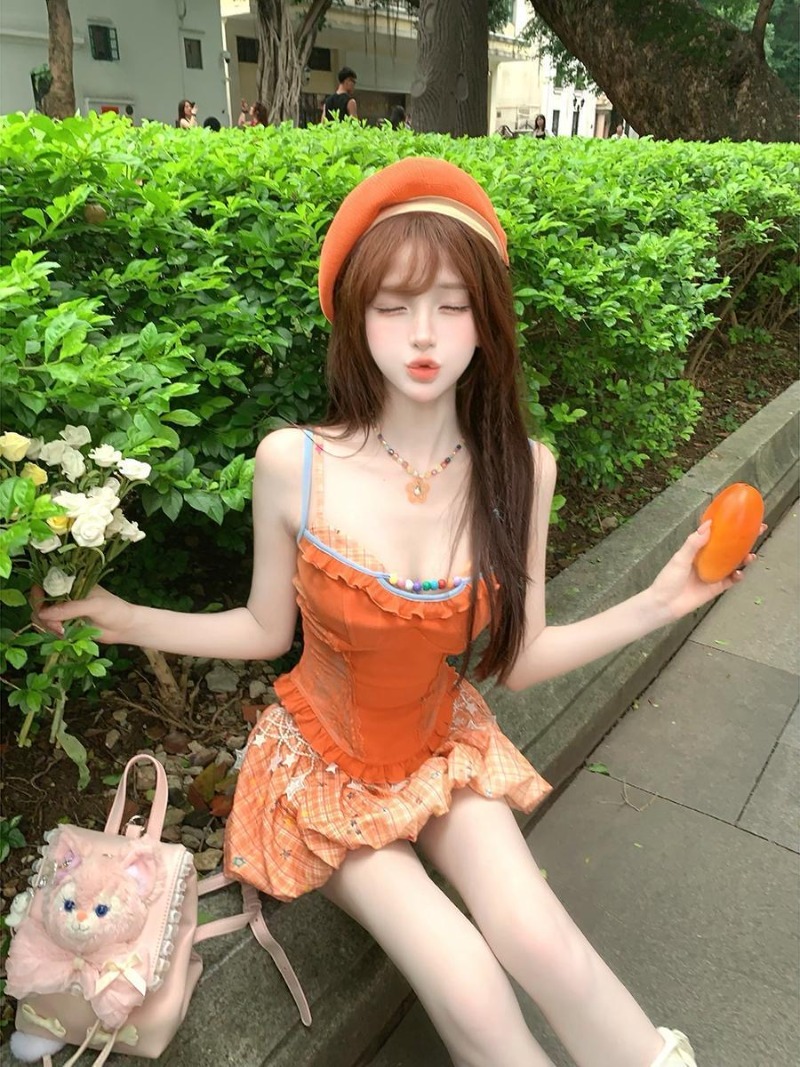 Summer New Orange Dopamine Swe - Summer Japanese Clothing ulasan dan harga