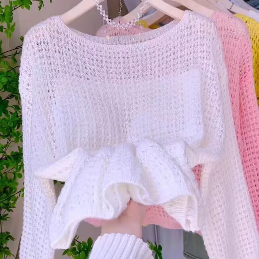Ladies Loose Thin Knitted Long - Summer Clothing Yarn ulasan dan harga