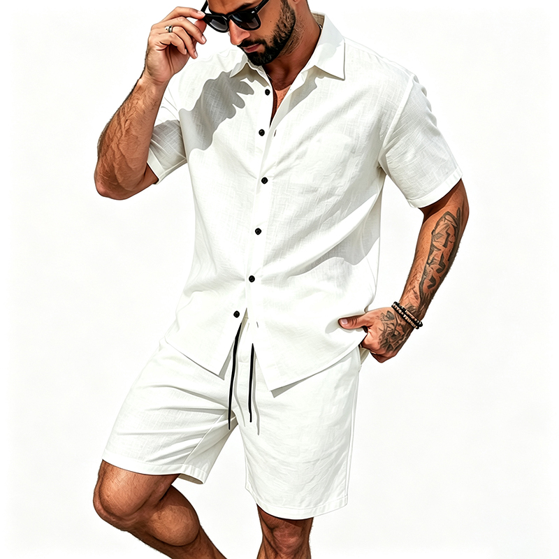 Men Linen Two Piece Outfit Sho - Summer Clothing Essentials ulasan dan harga