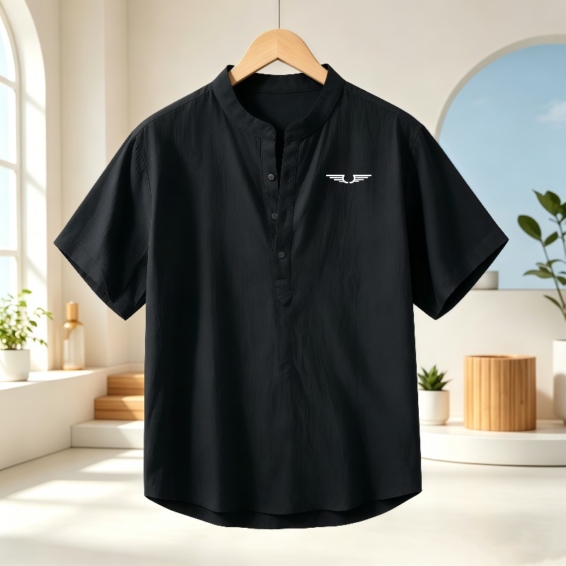 Men's cotton and linen Henley  - Summer Cloth ulasan dan harga