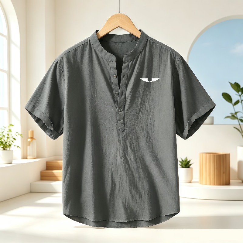 Men's cotton and linen Henley  - Summer Cloth ulasan dan harga