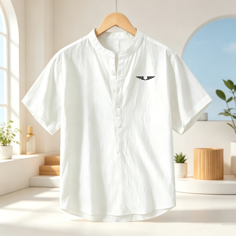 Men's cotton and linen Henley  - Summer Cloth ulasan dan harga