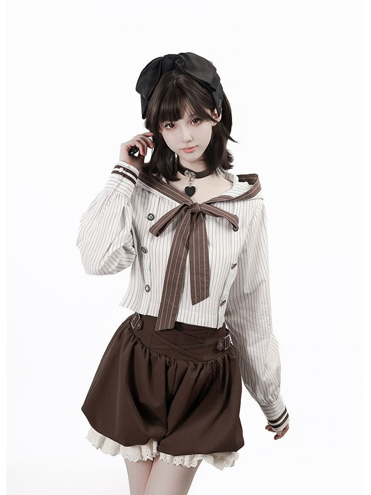 Harajuku Kawaii Red Stripe Sai - Summer Clothing Set For Girls ulasan dan harga