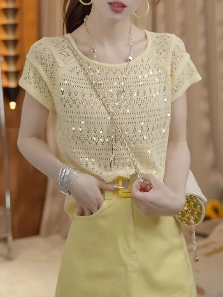 Sweet Trends Sequin Knitted Pu - Summer Clothing Yarn ulasan dan harga