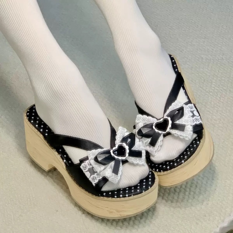 Sweet Bow Wood Grain Thick Bot - Summer Japanese Clothing ulasan dan harga