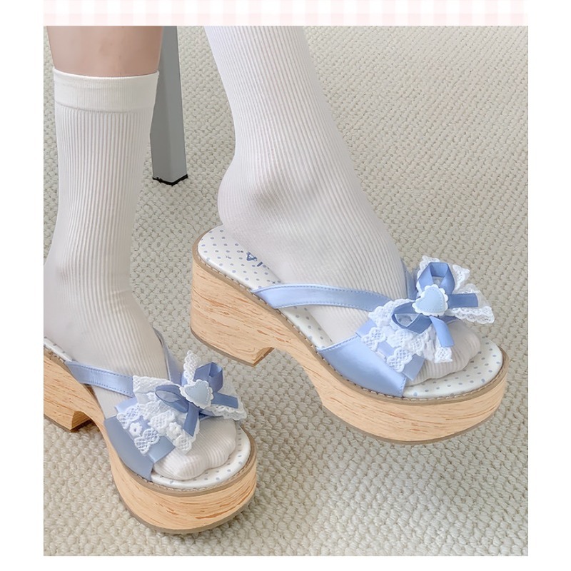 Sweet Bow Wood Grain Thick Bot - Summer Japanese Clothing ulasan dan harga