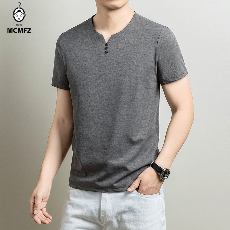 Mens Basic Henley T Shirt Comf - Summer Cloth ulasan dan harga