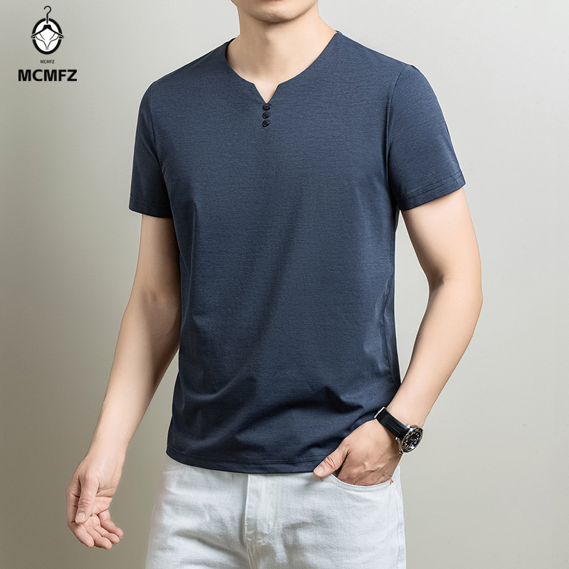Mens Basic Henley T Shirt Comf - Summer Cloth ulasan dan harga