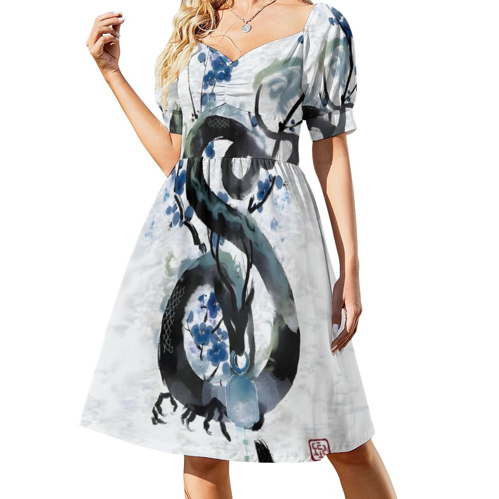 Japanese Blue Night Dragon Ink - Summer Japanese Clothing ulasan dan harga