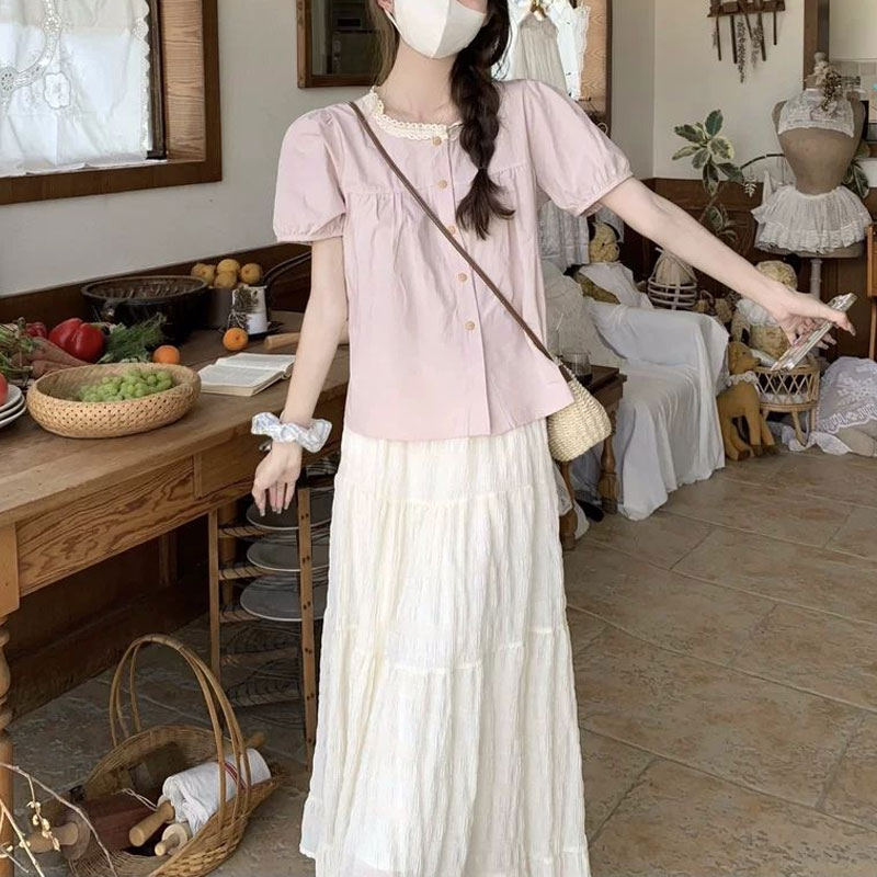 Fashionable Lace Spliced Shirt - Summer Clothing In French ulasan dan harga